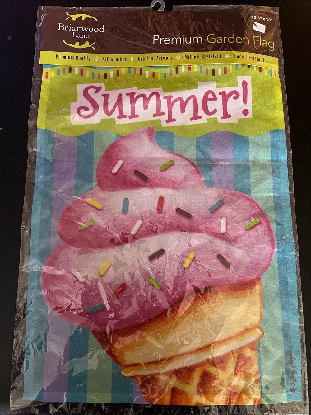Pink Ice Cream Cone Summer Garden Flag